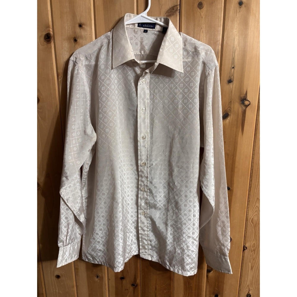 Vintage Givenchy For Chesa Mens Large Champagne Jacquard Monogram Shirt